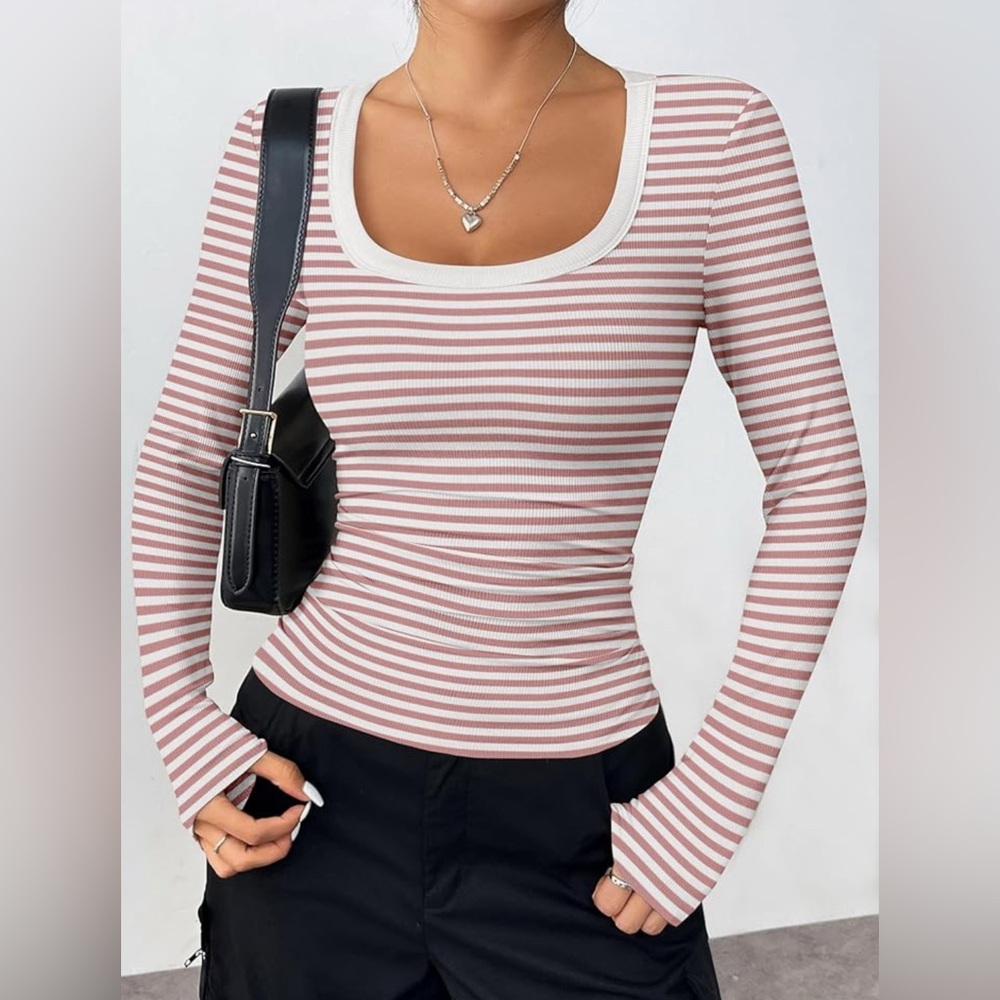 Striped Slim Fit Flattering Ribbed Knit - Picture 2 of 3